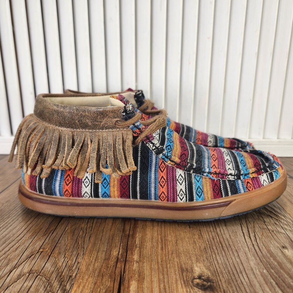 Twisted X Serape Fringe Womens 7.5 M Colorful Striped Ankle Bootie Shoes WCA0021